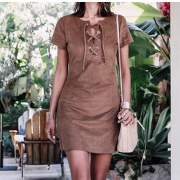 EXPRESS Suede Lace-Up Boho Dress size 6 NWOT - Picture 1 of 7